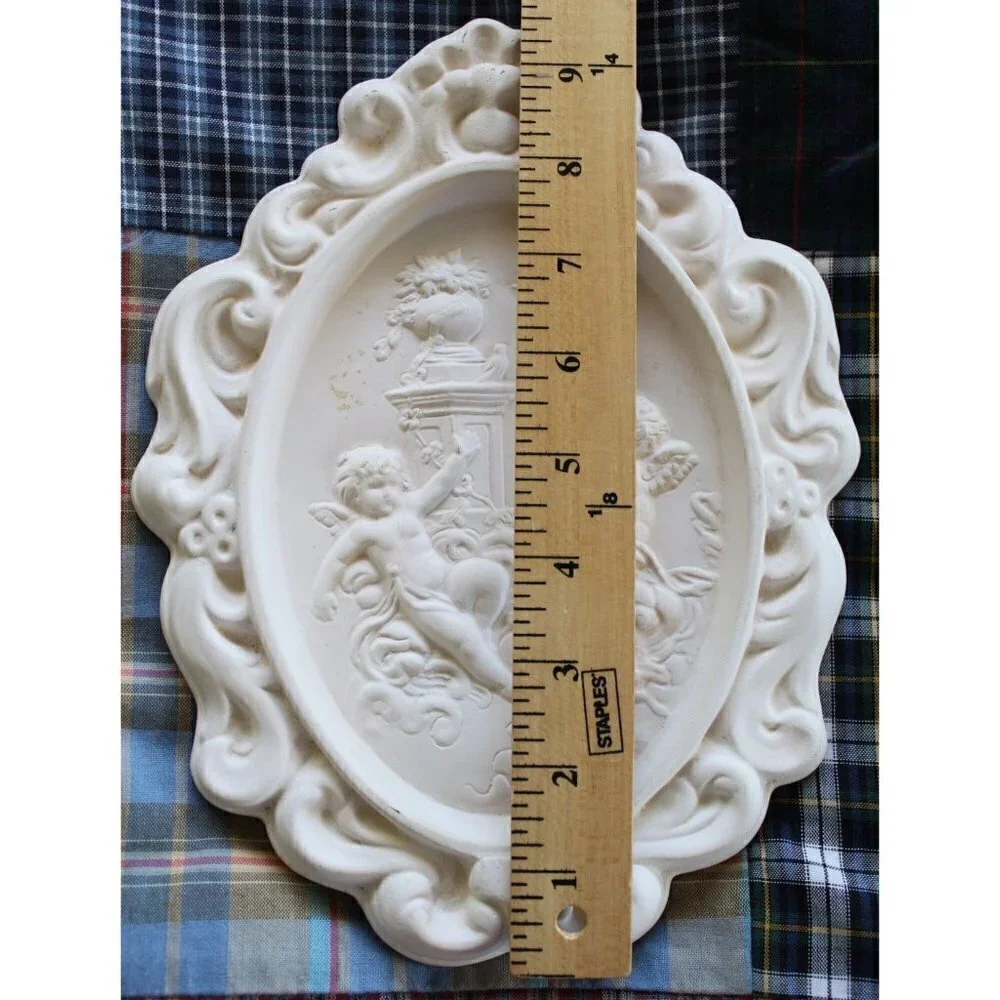 Vintage 1972 Cherubs Angels plaster wall decor Victorian birds relief medallion